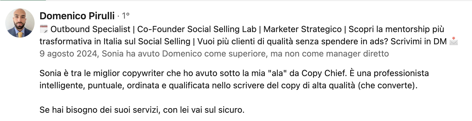 Recensioni Sonia Fenoglio Copywriter